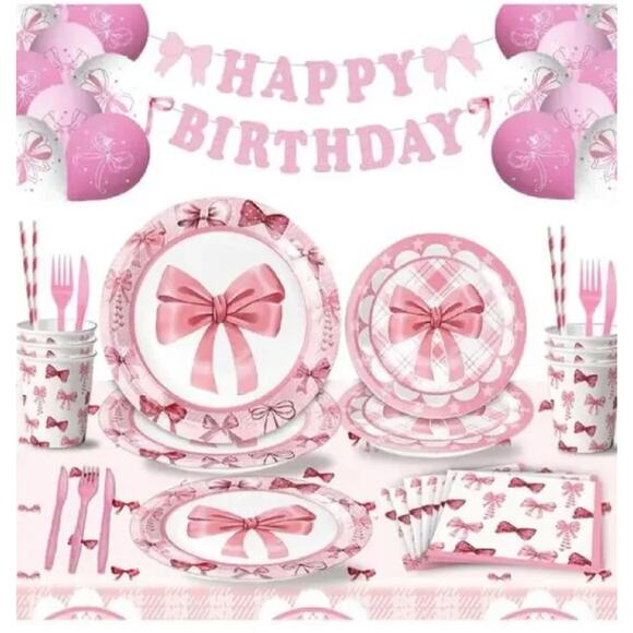 FHzytg Other - Bow Birthday Party Decorations Pink Bow Birthday Banner Bow Party Hanging Swi...